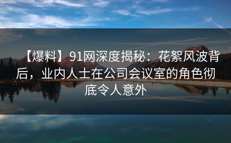 【爆料】91网深度揭秘：花絮风波背后，业内人士在公司会议室的角色彻底令人意外