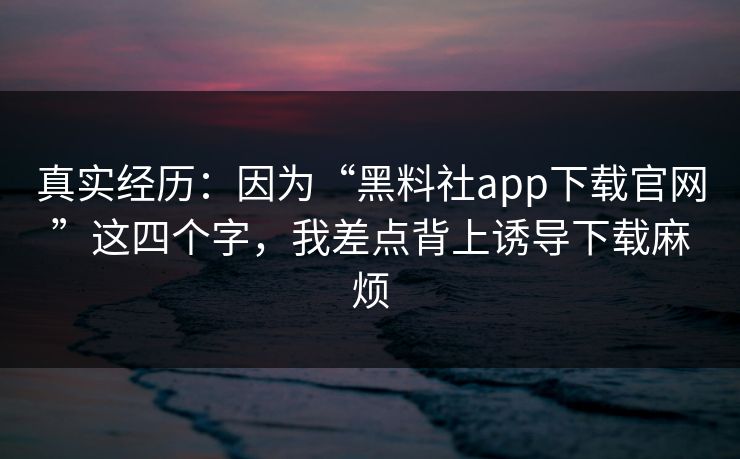 真实经历:因为“黑料社app下载官网”这四个字,我差点背上诱导下载麻烦 真实经历:因为“黑料社app下载官网”这四个字,我差点背上诱导下载麻烦